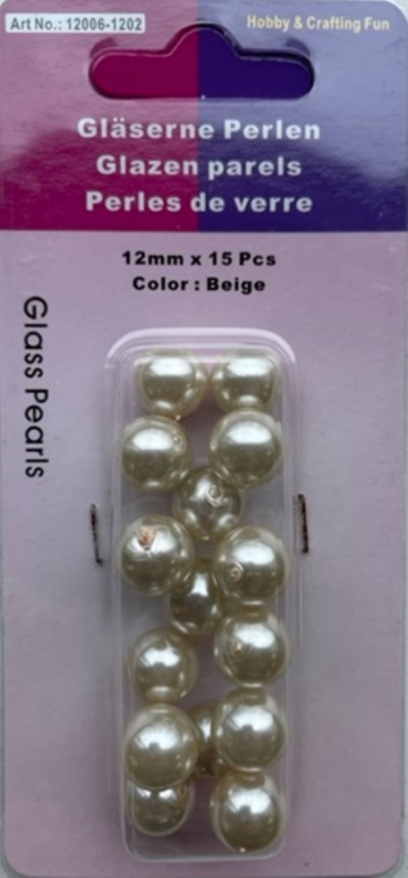 OUTLET Glasparels beige, 12mm, 15 stuks kopen?