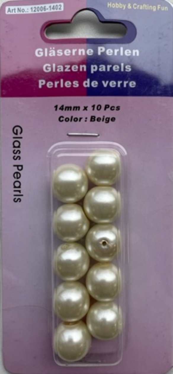 OUTLET Glasparels beige, 14mm, 10 stuks kopen?