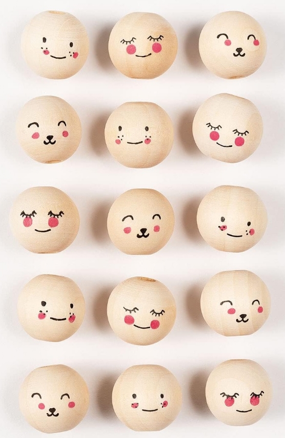 Houten kralen met gezicht, cute faces, 15mm, 15 stuks in 3 varianten kopen?