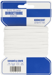 Plat elastiek / directoire elastiek, extra zacht en soepel, 5 mm, 10 meter, wit