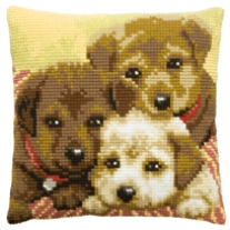 Kussenpakket in kruissteek, 40x40cm, puppies